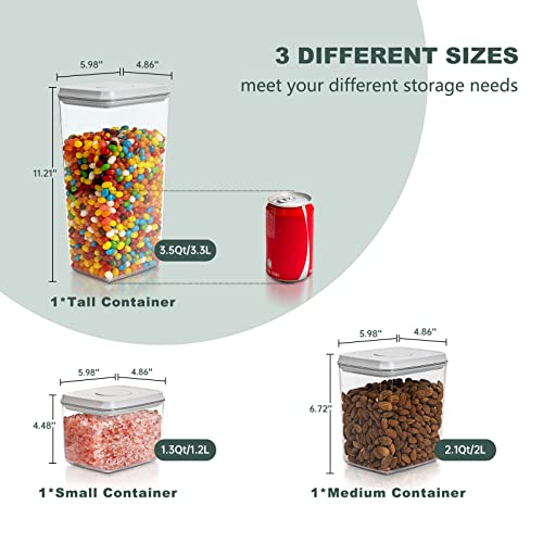 Tourdeus Pop Top Food Storage Containers, Leakproof Pantry Food Storage Containers, Kitchen Storage Containers with Lids Airtight 3-Piece - 3.5Qt/2.1Qt/1.3Qt - Image 4