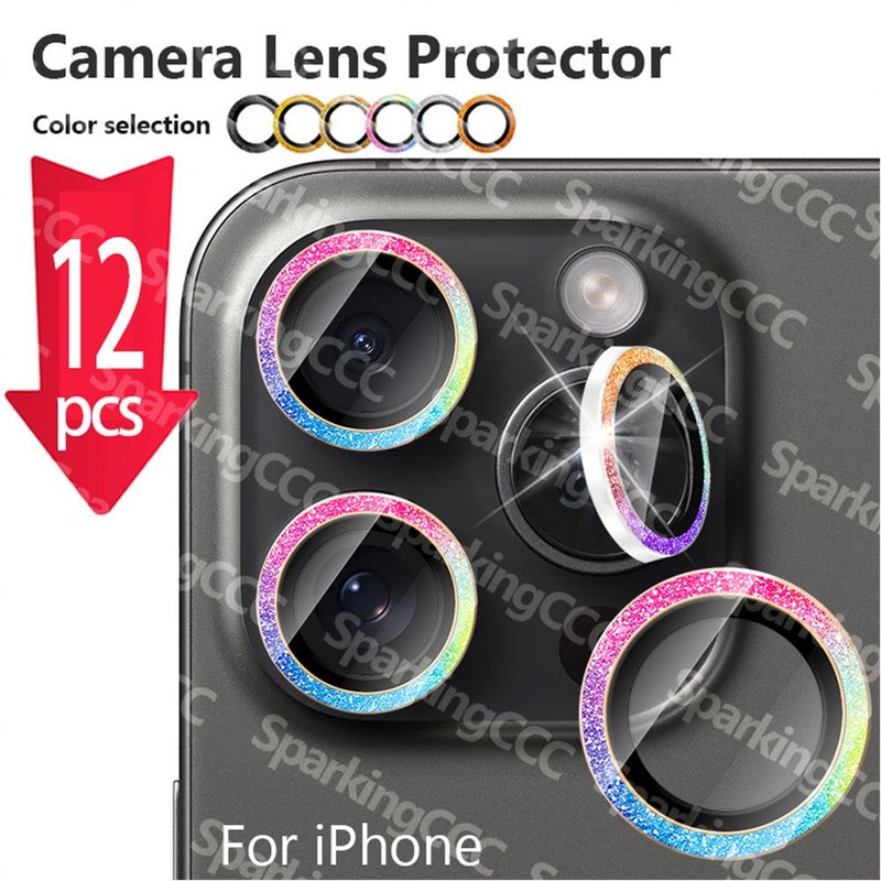 12 Pcs Shiny Rhinestone Camera Lens Protector For Iphone 17 Pro Pro Max 9H Tempered Glass Camera Cover Screen Protector Titanium Perfect Fit Secure Gap Free - Image 1