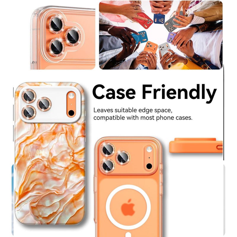 12 Pcs Shiny Rhinestone Camera Lens Protector For Iphone 17 Pro Pro Max 9H Tempered Glass Camera Cover Screen Protector Titanium Perfect Fit Secure Gap Free - Image 3