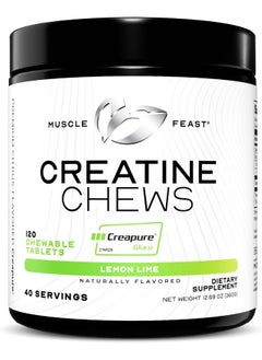 Muscle Feast Vegan Creatine Monohydrate, Gluten-Free Creapure Chews, Lemon Lime, 120 Tabs  - Image 1