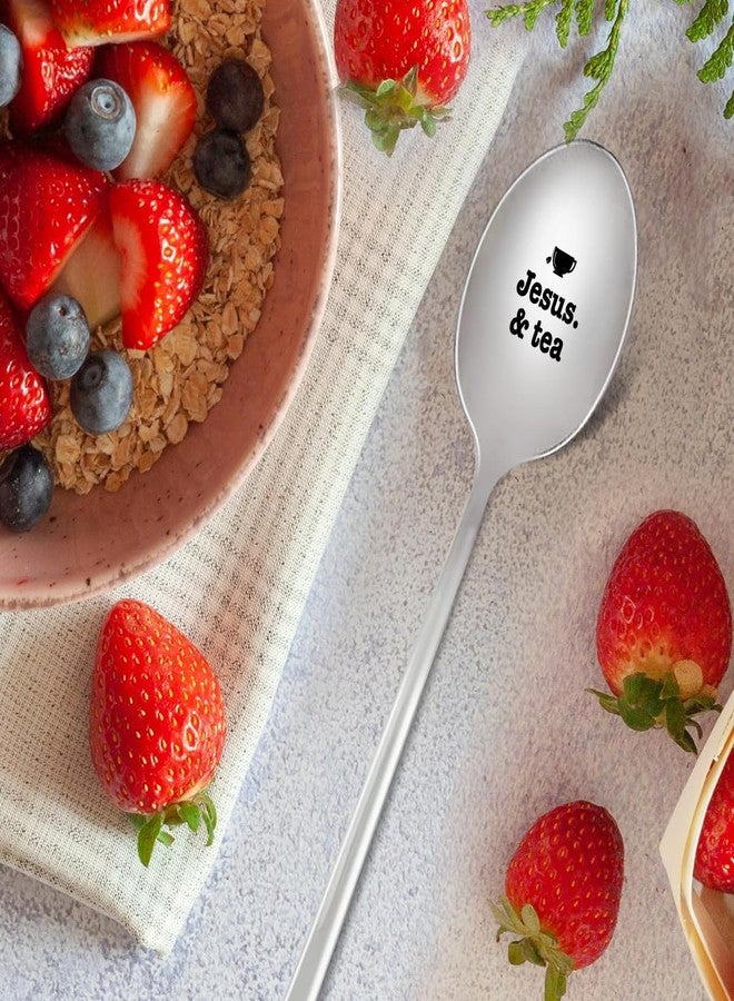 HSNBT Christian Tea Drinker Lovers Spoon Gift for Women Men, Religious Birthday Christmas Gift for Tea Drinker Lovers Friends Coworker, Jesus and Tea, Engraved Tea Spoons Stainless Steel - Image 3