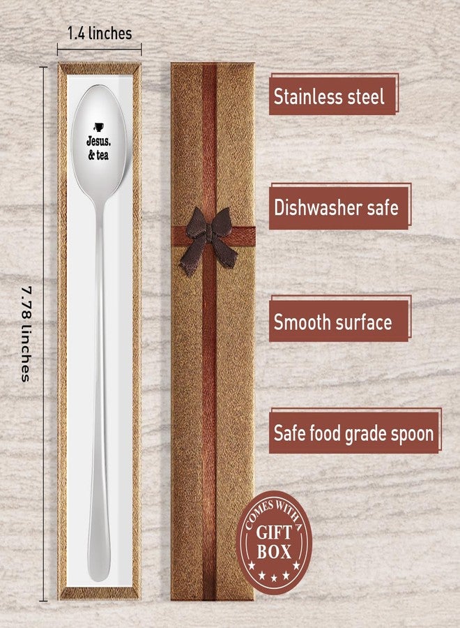 HSNBT Christian Tea Drinker Lovers Spoon Gift for Women Men, Religious Birthday Christmas Gift for Tea Drinker Lovers Friends Coworker, Jesus and Tea, Engraved Tea Spoons Stainless Steel - Image 2