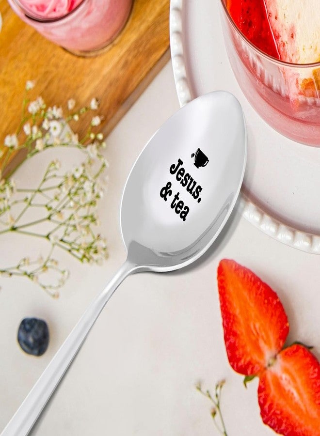 HSNBT Christian Tea Drinker Lovers Spoon Gift for Women Men, Religious Birthday Christmas Gift for Tea Drinker Lovers Friends Coworker, Jesus and Tea, Engraved Tea Spoons Stainless Steel - Image 5