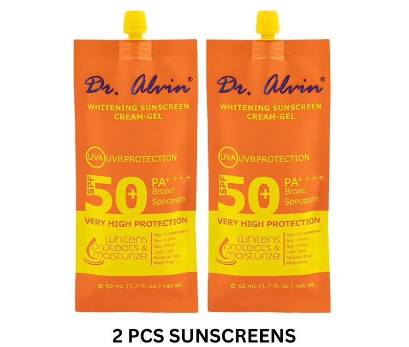 عبوة من 2 كريم جل واقي من الشمس لتفتيح البشرة SPF 50 بلس PA + واقي شمسي واسع الطيف للوجه والجسم مناسب للبشرة الدهنية والمعرضة لحب الشباب خفيف الوزن وغير دهني 50 مل لكل منهما
