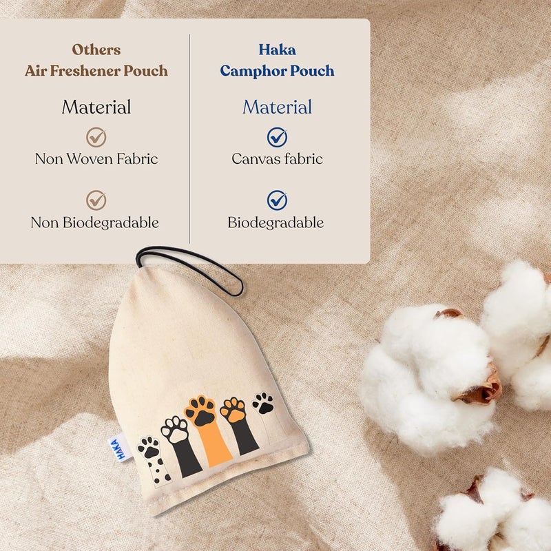 Haka Camphor Pouch –100% Pure Camphor | Multipurpose Natural Chemical Free Air Freshener for Car, Wardrobe, Bathroom & Room | Eco-Friendly Aroma Bag (Pack of 2) (Compass & Paw) - Image 3