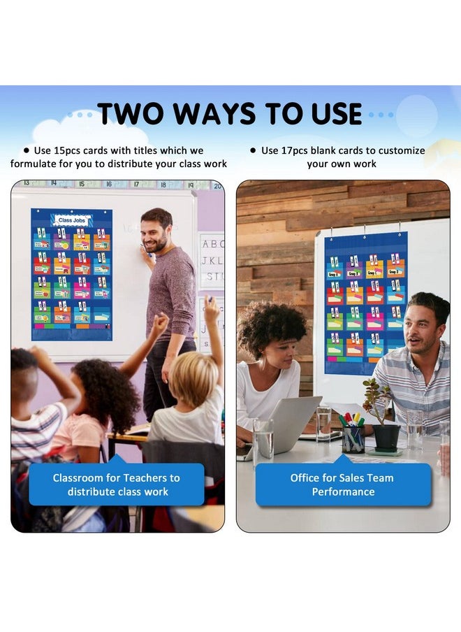 KIKIGOAL Class Jobs Pocket Chart Bulletin Board For School Classroom,Teacher'S Helper Classroom Management Educational Pocket Chart (Blue)  - Image 3