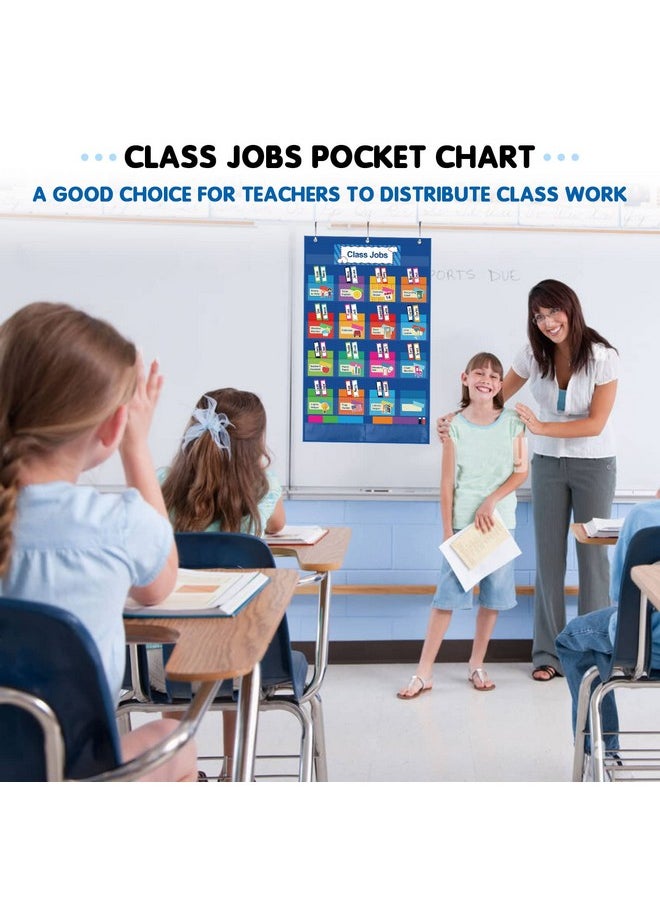 KIKIGOAL Class Jobs Pocket Chart Bulletin Board For School Classroom,Teacher'S Helper Classroom Management Educational Pocket Chart (Blue)  - Image 2