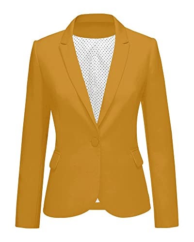 LookbookStore Women's Casual Notched Lapel Solid Formal Button Long Sleeve Work Office Blazer Jacket Suit Dusky Citron Yellow Size Medium - Image 1
