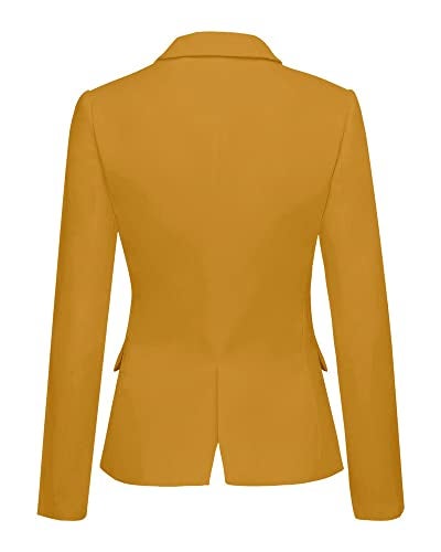 LookbookStore Women's Casual Notched Lapel Solid Formal Button Long Sleeve Work Office Blazer Jacket Suit Dusky Citron Yellow Size Medium - Image 2