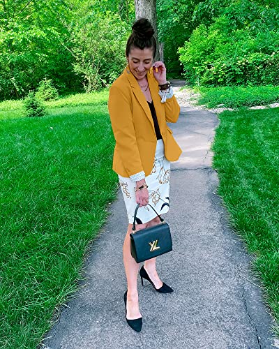 LookbookStore Women's Casual Notched Lapel Solid Formal Button Long Sleeve Work Office Blazer Jacket Suit Dusky Citron Yellow Size Medium - Image 5