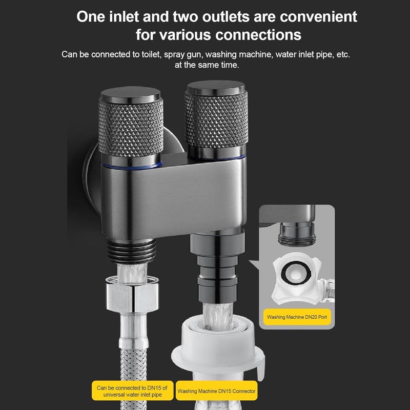 klarako صمام خرطوم نحاسي مزدوج الاتجاه، صمام مياه بتحكم 1 مدخل 2 مخرج لغسالة الملابس - Image 5