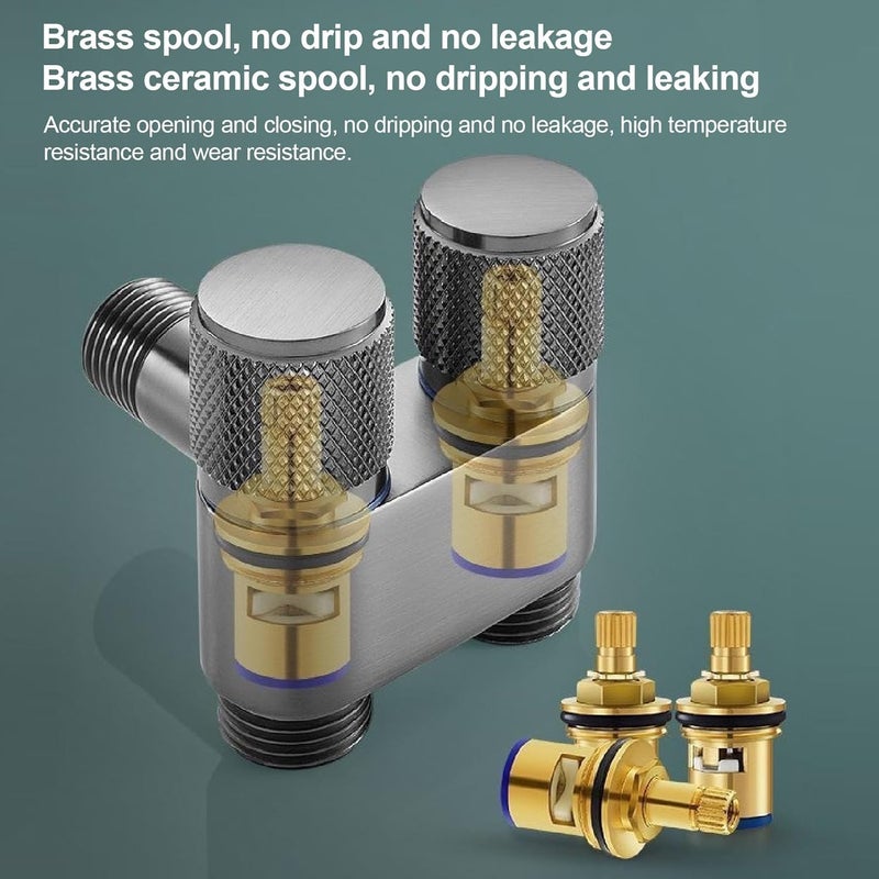 klarako صمام خرطوم نحاسي مزدوج الاتجاه، صمام مياه بتحكم 1 مدخل 2 مخرج لغسالة الملابس - Image 2