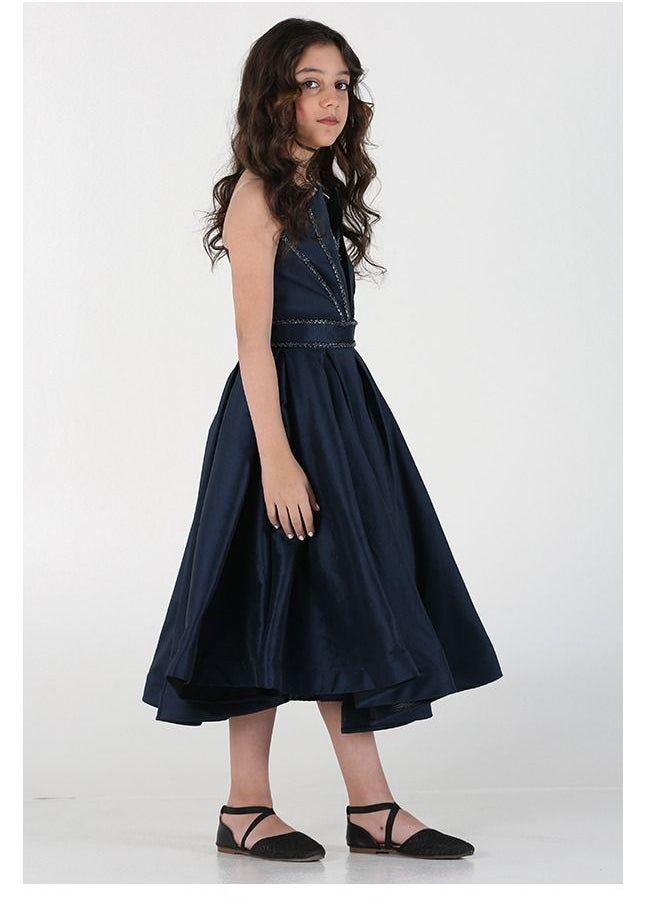 Dentek - Girls' elegant elegant cut dress of taffeta, soft Shanton, ribbon with ribbons in the chest with an elegant belt at the waist from the bottom, a cloche story - Image 1