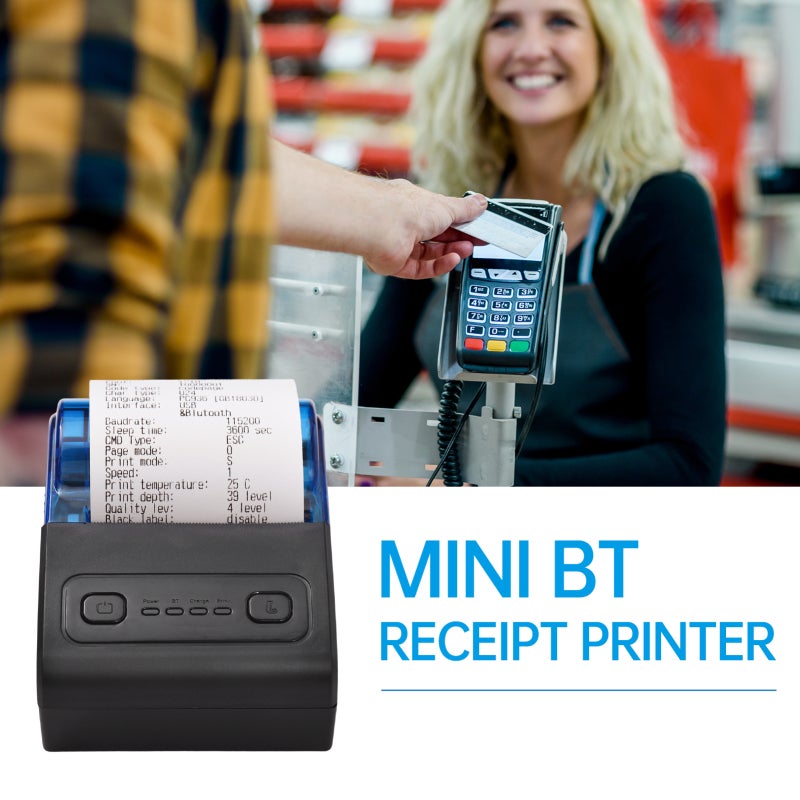Thermal Receipt Printer: 57mm Paper Width, 203dpi Resolution, 80mm/s Print Speed, BT & USB 2in1 Connection, Rechargeable 1500mAh Battery, Ink-Free Printing - Portable POS Printer for Supermarkets, Res - Image 4