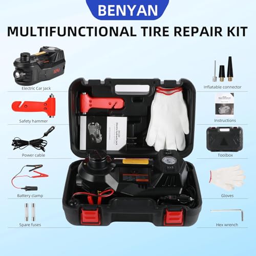 BENYAN Electric Jack BENYAN 5 Ton Car Floor Jack Kit with Inflator Pump | 12V Portable Car Hydraulic Jack with LED Light for SUV MPV Sedan | Lifting Height Range 6 to 17.7 Inch Black - Image 3