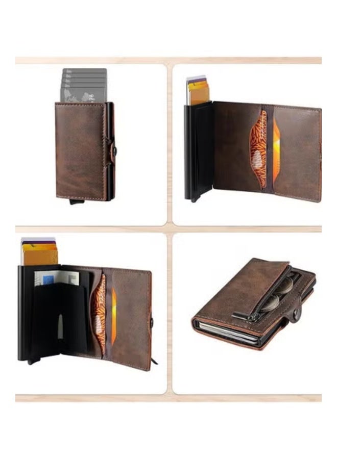 حامل بطاقة جلدية RFID فاخرة للرجال - محفظة بطاقة ائتمان مضادة للسرقة مع إغلاق مغناطيسي وجيب للعملات المعدنية - هدية مثالية للرجال - Image 2