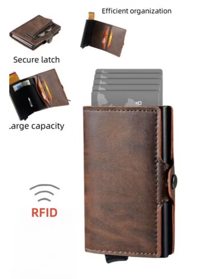 حامل بطاقة جلدية RFID فاخرة للرجال - محفظة بطاقة ائتمان مضادة للسرقة مع إغلاق مغناطيسي وجيب للعملات المعدنية - هدية مثالية للرجال - Image 1