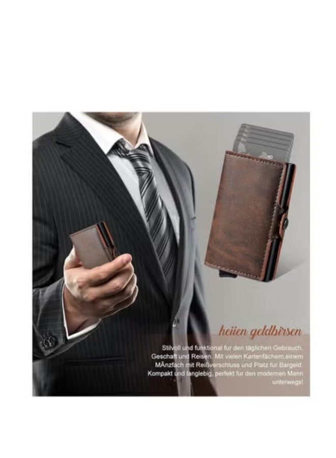 حامل بطاقة جلدية RFID فاخرة للرجال - محفظة بطاقة ائتمان مضادة للسرقة مع إغلاق مغناطيسي وجيب للعملات المعدنية - هدية مثالية للرجال - Image 5