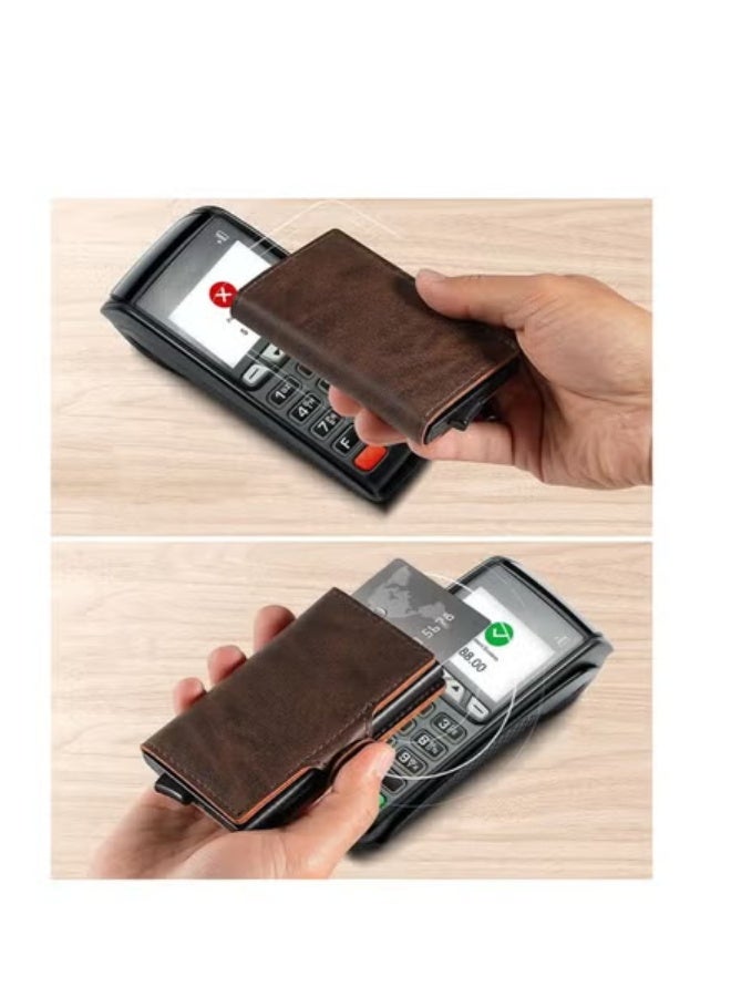 حامل بطاقة جلدية RFID فاخرة للرجال - محفظة بطاقة ائتمان مضادة للسرقة مع إغلاق مغناطيسي وجيب للعملات المعدنية - هدية مثالية للرجال - Image 4