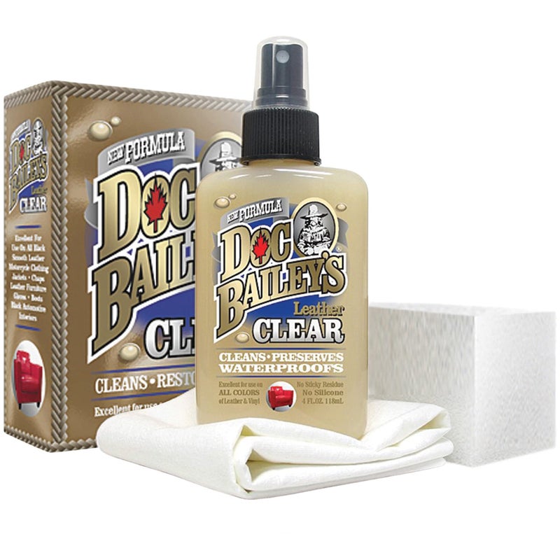 Doc Baileys â€œClearâ€ Formula for Any Color Leather- One Step Kit- Conditioner, Cleaner, and Softener- Waterproof, Stain Proof, Maintain and Protect Leather, Vinyl, Canvas, and More- No Sticky Residue