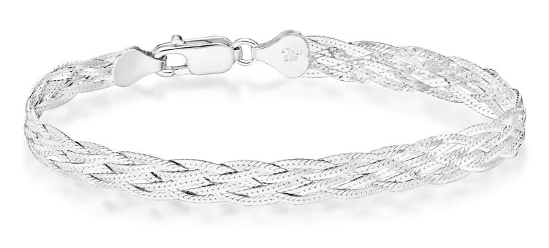 Miabella 925 Sterling Silver Italian 6-Strand Diamond-Cut 7mm Braided Herringbone Chain Bracelet for Women, 925 Italy (Length 6.5 Inches (Extra Small)) - Image 1