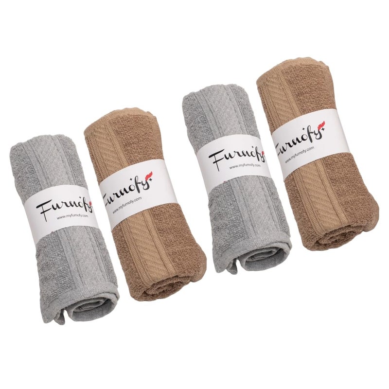Furnofy 450 GSM Hand Towel Set of 4 Soft Absorbent Quick Dry Towel for Gym Home Kitchen Pool Travel 40x60 CM Grey Beige - Image 1