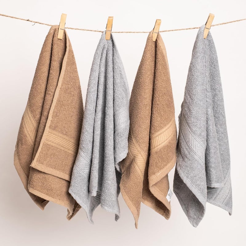 Furnofy 450 GSM Hand Towel Set of 4 Soft Absorbent Quick Dry Towel for Gym Home Kitchen Pool Travel 40x60 CM Grey Beige - Image 2