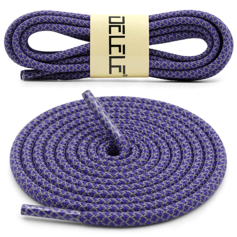 DELELE 2 Pairs 4/25" Thick Round Reflective Shoe Laces Dark Purple Safety Highlight Rope 47 inches - Image 2