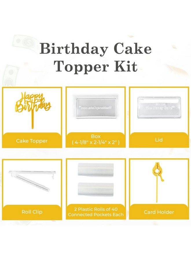 Money Cake Pull Out Kit Includes 1 Money Box 2 Plastic Roll 40 Transparent Bag Connected Pocket Each, And 2 Surprise Cake Toppers For Birthday And Graduation Parties  - Image 3