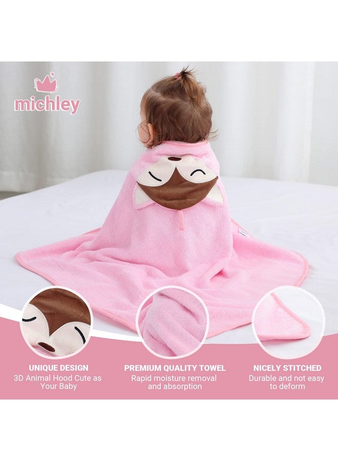 MICHLEY Bamboo Viscose Baby Hooded Bath Towel for Boys and Girls, 29.5 x 29.5 Inch Ultra-Soft and Quick-Drying Infant Bathrobe (Pink Fox) - Image 3