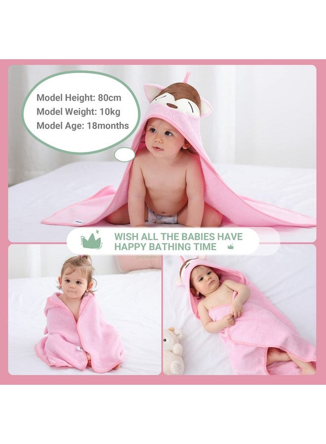 MICHLEY Bamboo Viscose Baby Hooded Bath Towel for Boys and Girls, 29.5 x 29.5 Inch Ultra-Soft and Quick-Drying Infant Bathrobe (Pink Fox) - Image 2