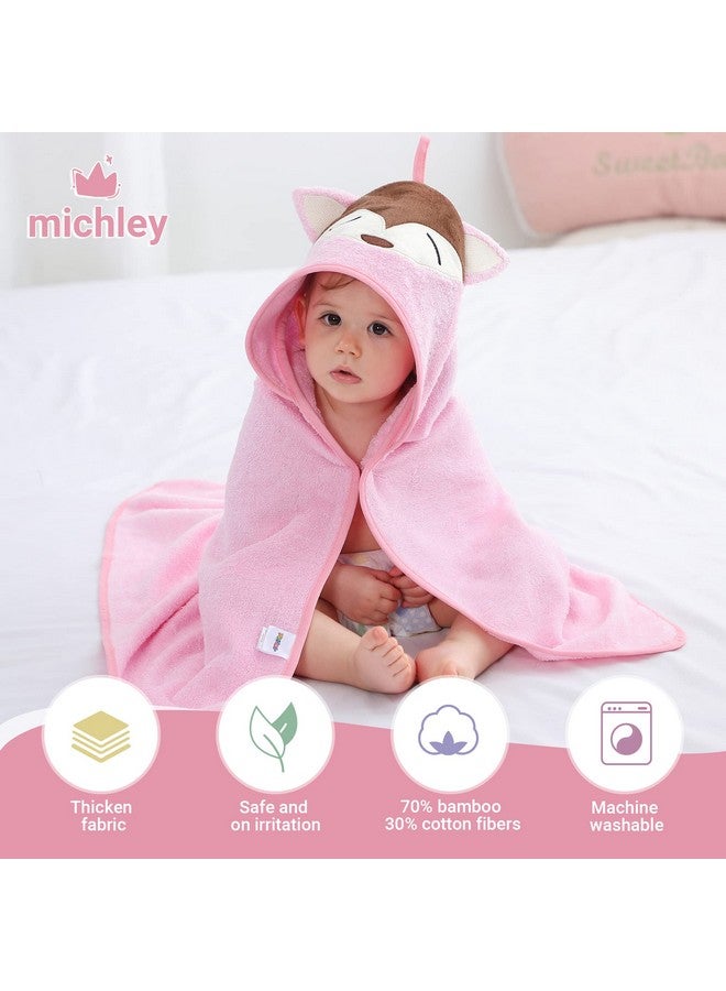 MICHLEY Bamboo Viscose Baby Hooded Bath Towel for Boys and Girls, 29.5 x 29.5 Inch Ultra-Soft and Quick-Drying Infant Bathrobe (Pink Fox) - Image 4