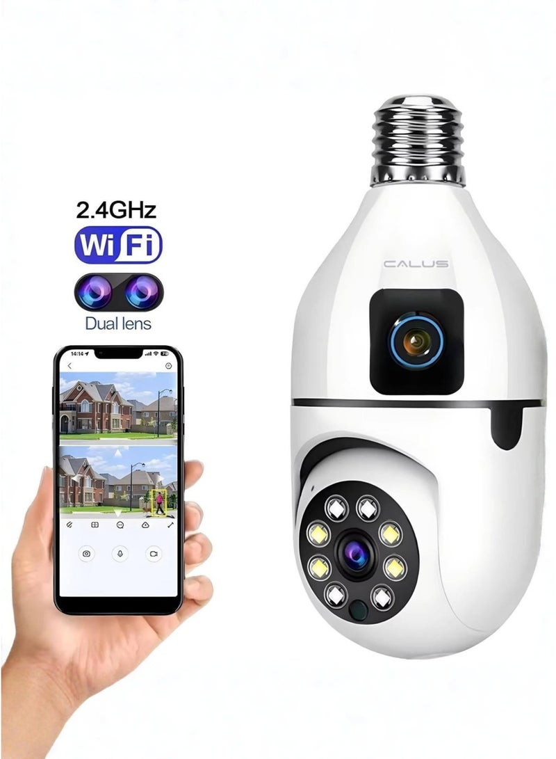 كالوس كاميرا CALUS E27 Max الذكية المزودة بمصباح LED بدقة 2K/1080P - كاميرا مراقبة لاسلكية بزاوية 360 درجة وعدسة مزدوجة، مزودة برؤية ليلية ملونة كاملة، وكشف الحركة، وتتبع تلقائي، وصوت ثنائي الاتجاه، ورؤية بانورامية، سهلة التركيب بقاعدة E27 للمراقبة الداخلية والخارجية. - Image 4