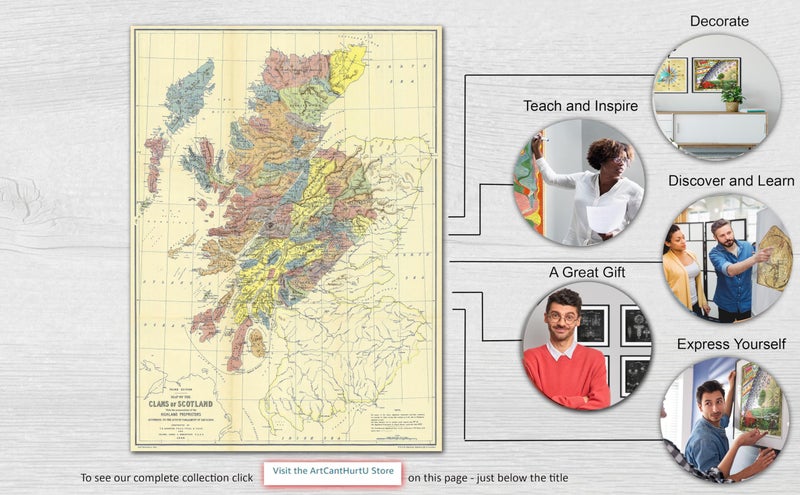 ArtCantHurtU Scottish Gifts - Clan Map of Scotland 1587-1594 - Locations Landowner Highland Published 1899 -History Poster - Wall Art Print Decor - Unframed Reproduction Campbell Raeburn Macgregor Maclaren Murray Keith Buchanan and more. (23"x30") - Image 3
