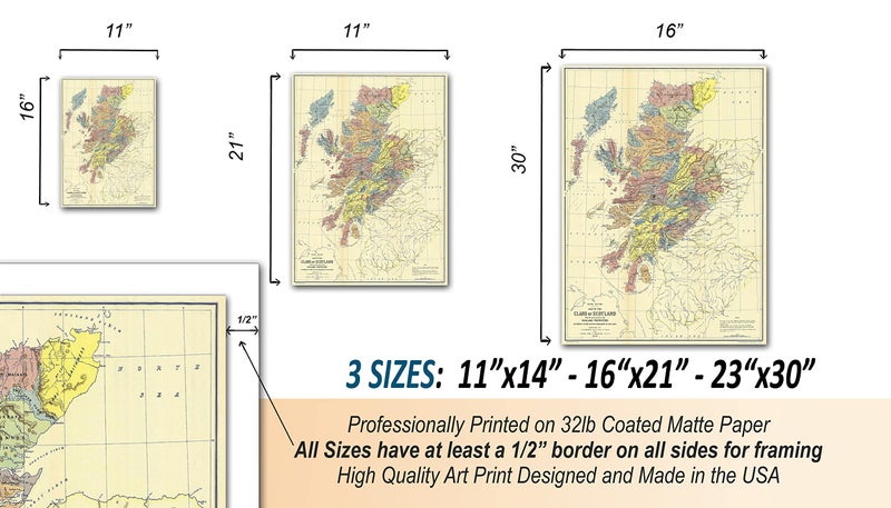 ArtCantHurtU Scottish Gifts - Clan Map of Scotland 1587-1594 - Locations Landowner Highland Published 1899 -History Poster - Wall Art Print Decor - Unframed Reproduction Campbell Raeburn Macgregor Maclaren Murray Keith Buchanan and more. (23"x30") - Image 4