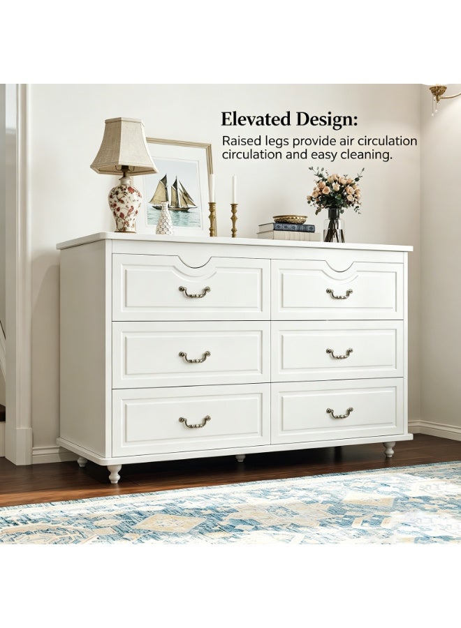 GoldenLike Elegant White 6-Drawer Dresser, Storage Cabinet with Vintage Hardware & Elevated Leg, Multifunctional Side Cabinet for Living Room, Bedroom - Image 4