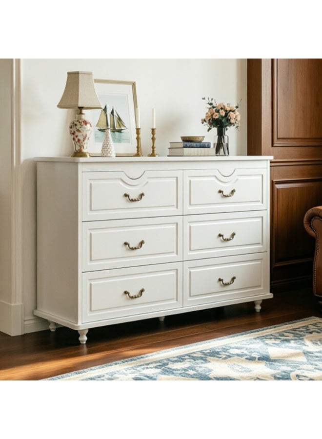 GoldenLike Elegant White 6-Drawer Dresser, Storage Cabinet with Vintage Hardware & Elevated Leg, Multifunctional Side Cabinet for Living Room, Bedroom - Image 1