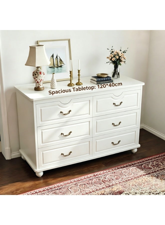 GoldenLike Elegant White 6-Drawer Dresser, Storage Cabinet with Vintage Hardware & Elevated Leg, Multifunctional Side Cabinet for Living Room, Bedroom - Image 2