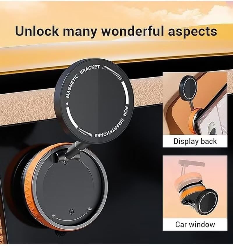Smart Fitter Rotatable Magnetic Car Phone Mount for iPhone and MagSafe Case, Ultra Strong Suction Holder for Gym, Mirror, Smooth Surface, Orange - Image 4
