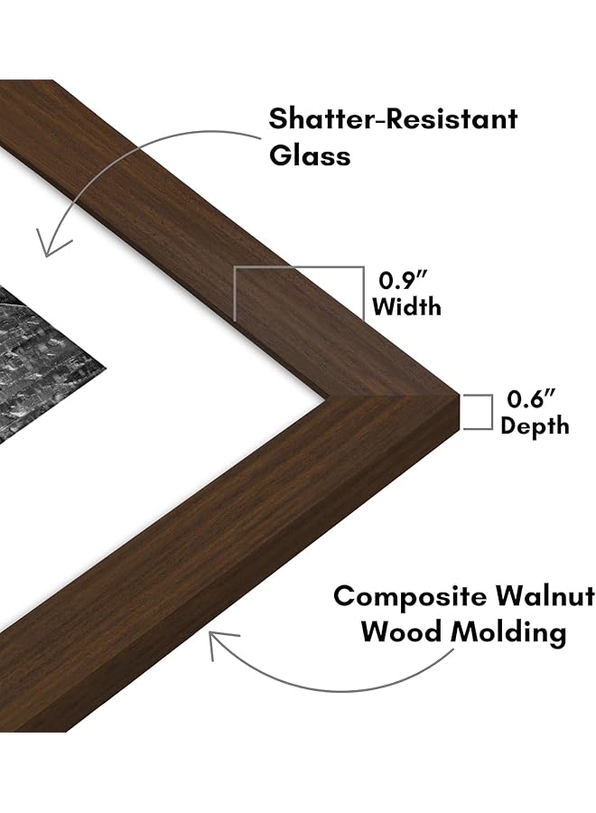 إيروريكس إطار صورة مقاس 9 × 12 مع زجاج مقاوم للكسر يمكن استخدامه كإطار مقاس 6 × 8 مع حصيرة أو إطار مقاس 9 × 12 بدون حصيرة إطار صورة من مجموعة Signature لعرض الطاولة والجدار لون الجوز - Image 3