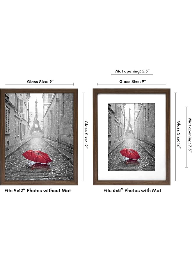 إيروريكس إطار صورة مقاس 9 × 12 مع زجاج مقاوم للكسر يمكن استخدامه كإطار مقاس 6 × 8 مع حصيرة أو إطار مقاس 9 × 12 بدون حصيرة إطار صورة من مجموعة Signature لعرض الطاولة والجدار لون الجوز - Image 2