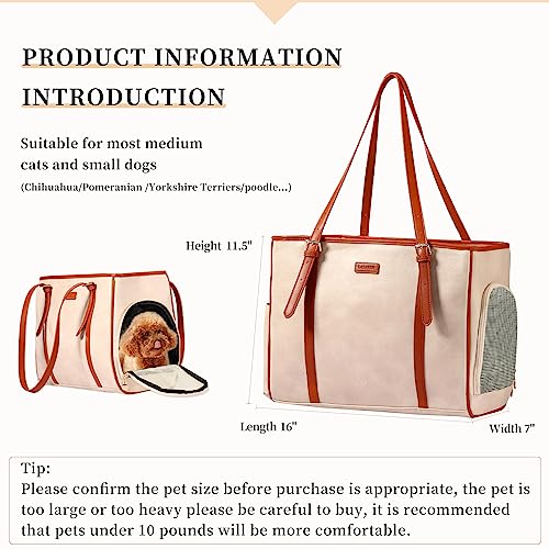 Lasaviin Fashion Dog Purse Pet Carrier Leather Bag for Small Dogs Cats Puppy Portable Tote Bag Airline Approved SoftSided Carriers Beign - Image 3