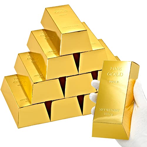 UnicoPak 10 Pack Gold Bar Party Favor Gift Boxes Treasure Hunt Chocolate Coins Candy Boxes Treat Boxes for Pirate Casino Golden Birthday Money Gifts Themed Party - Image 1