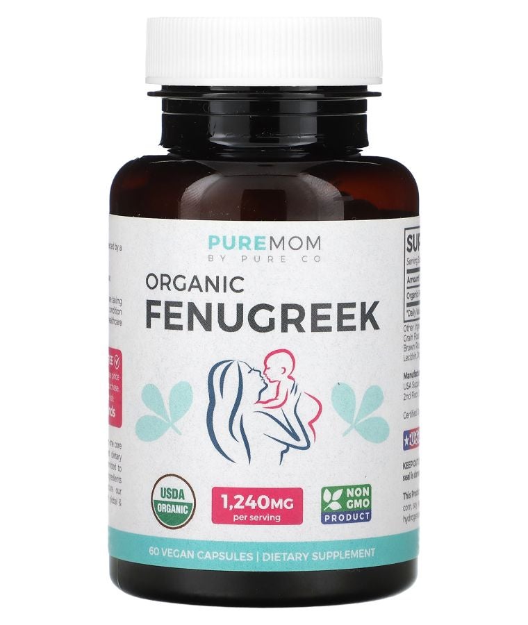 Pure Mom Organic Fenugreek 60 Vegan Capsules (620 mg per Capsule)