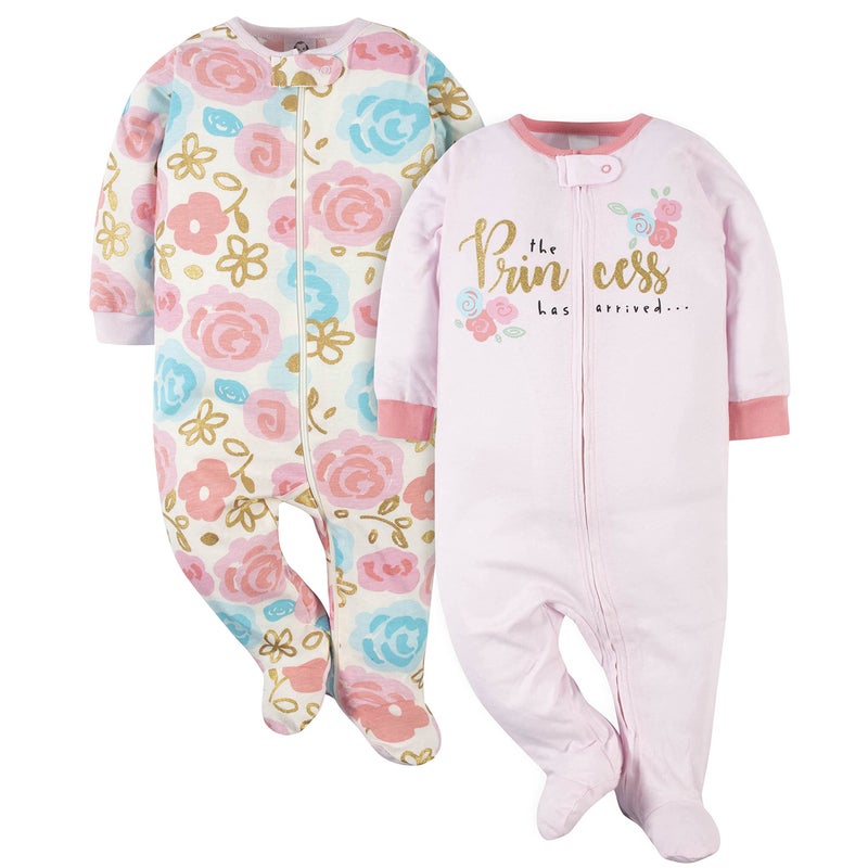 Gerber Gerber Baby Girls 2-Pack Sleep 'N Play Princess Pink 0-3 Months  - Image 1