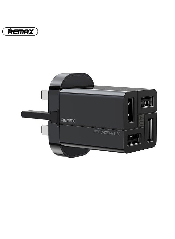 REMAX PD QC 3.4 USB A Fast Charger Adapter, 4 Port USB A Compatible with Samsung Galaxy S23/S22, Iphone 15/14/13 Pro Max, MacBook, Ipad, Laptop, OnePlus, etc. (Black) - Image 1