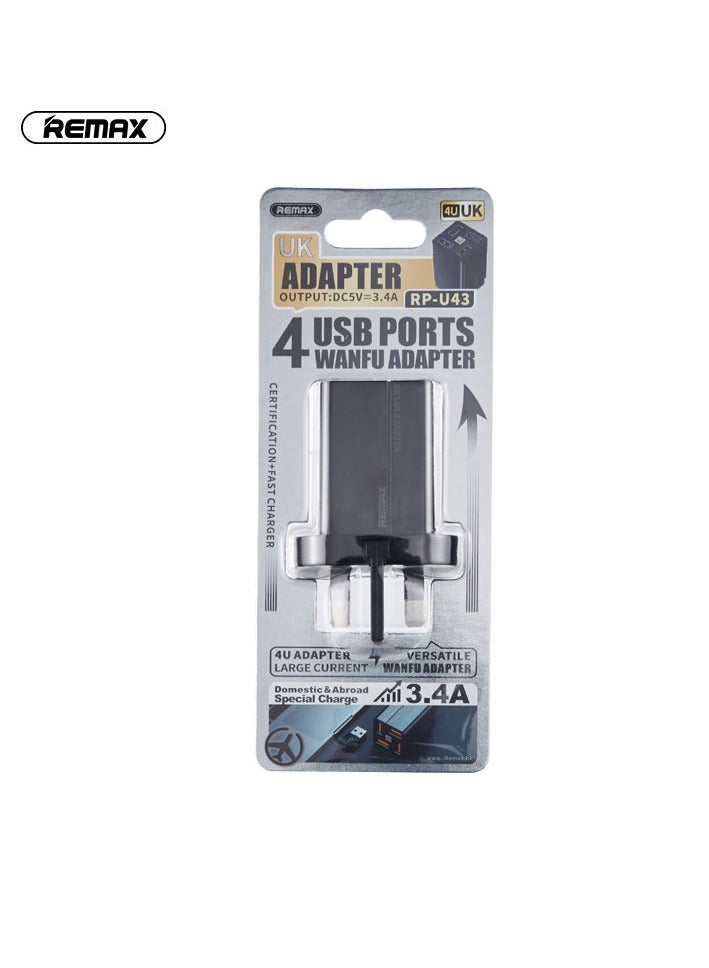 REMAX PD QC 3.4 USB A Fast Charger Adapter, 4 Port USB A Compatible with Samsung Galaxy S23/S22, Iphone 15/14/13 Pro Max, MacBook, Ipad, Laptop, OnePlus, etc. (Black) - Image 4