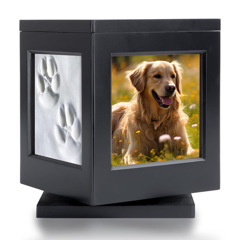 DiDiBirDi Personalized Dog Urn for Ashes, Black Wooden Memorial Keepsake for Cat, Large Funeral Cremation Pet Owner Souvenir with Claw Print and Velvet Storage Bag(75lbs) - Image 1