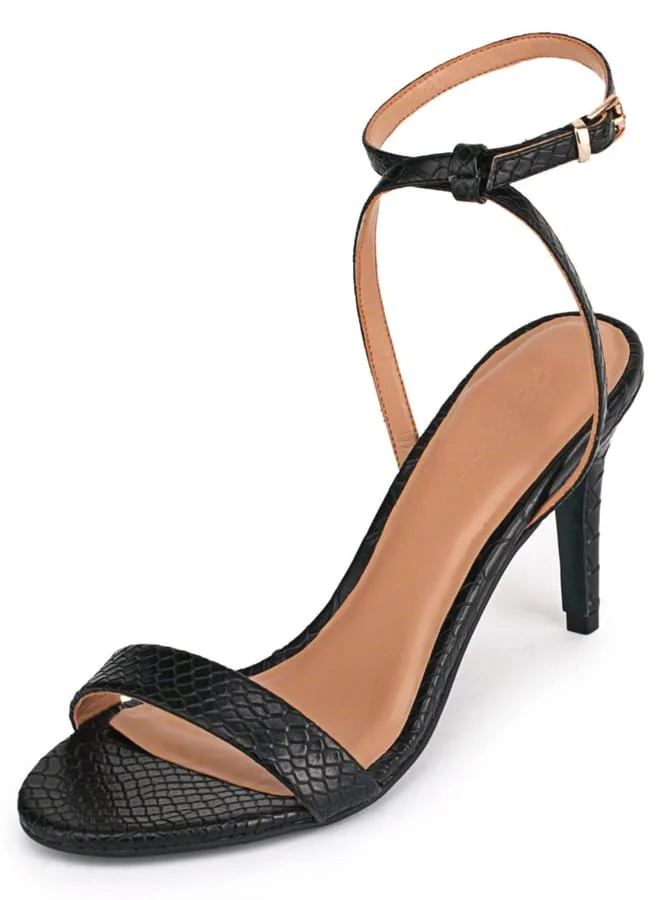 Paprika Women Snake Skin Texture Ankle Strap Heels