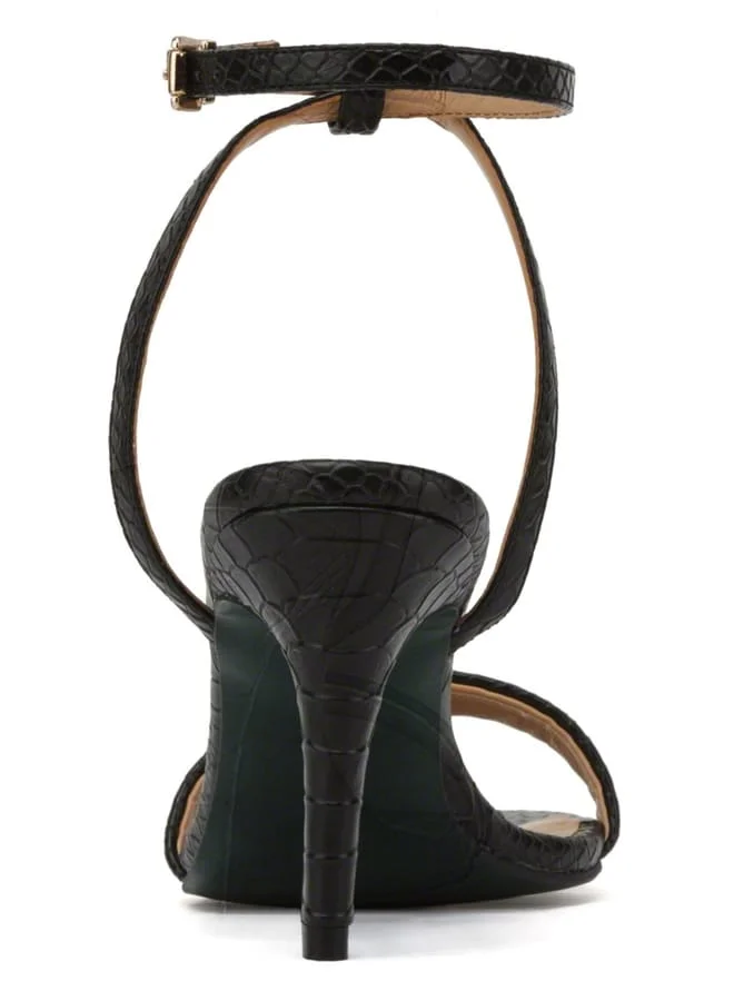 Paprika Women Snake Skin Texture Ankle Strap Heels